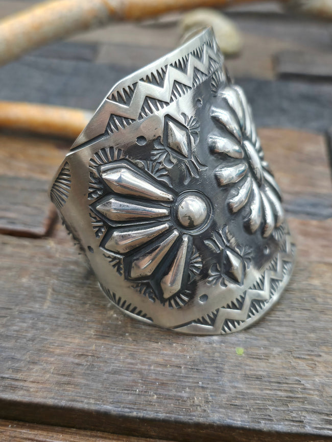 Repousse Stamped Sterling Silver Bracelet by Elvira Bill - 7 in. with Gap