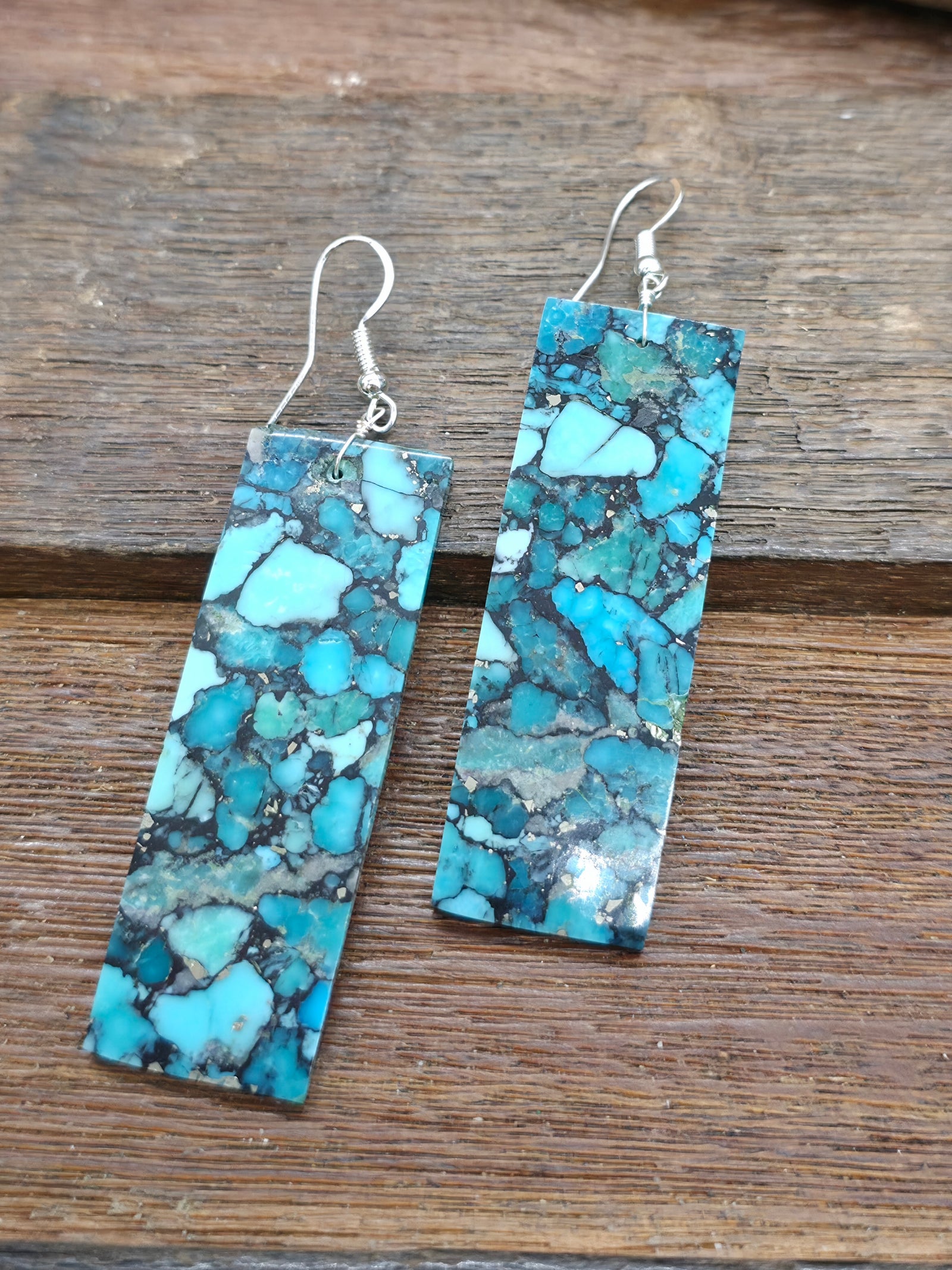 Long Dark Blue Composite Turquoise Slab Earrings by Jameson Pete - 3 1/4 in. by 5/8 in.