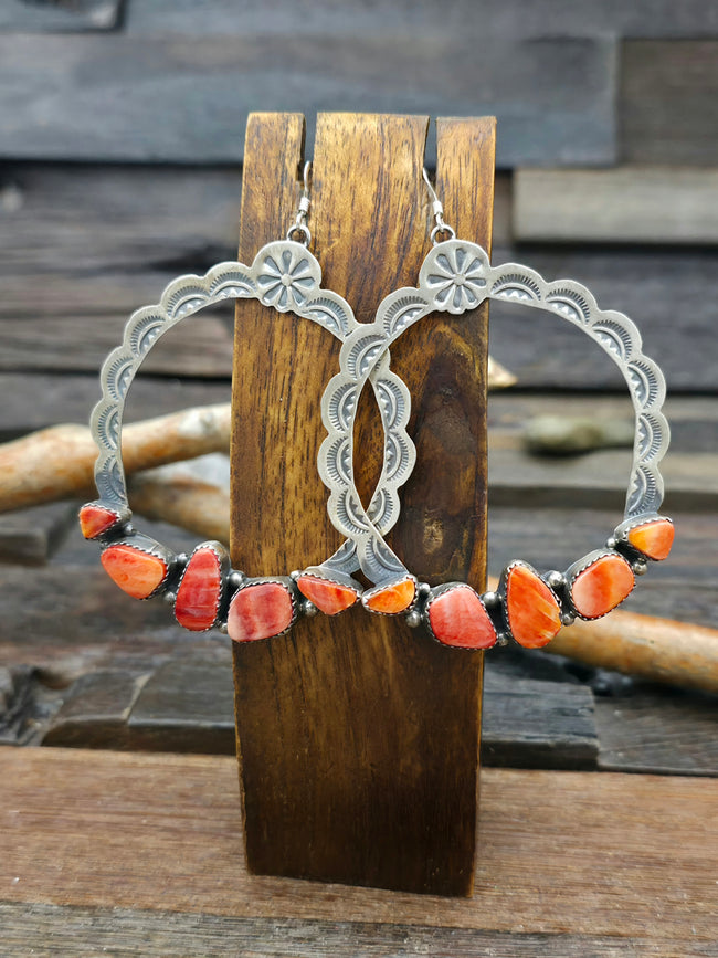 Anna Spencer Large Orange Spiny Oyster Earrings