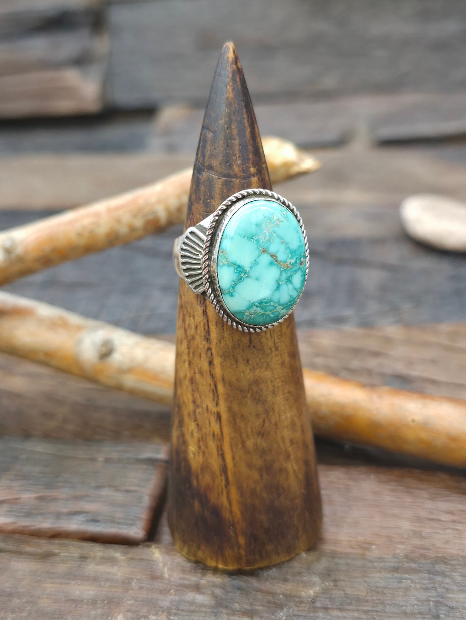 Stamped Sterling Silver Sonoran Turquoise Ring by Arnold Blackgoat - Size 10