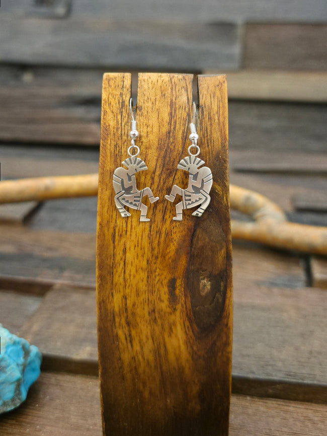 Sterling Silver Kokopelli Earrings by Robert Gene - 1 1/2 in. by 1/2 in.