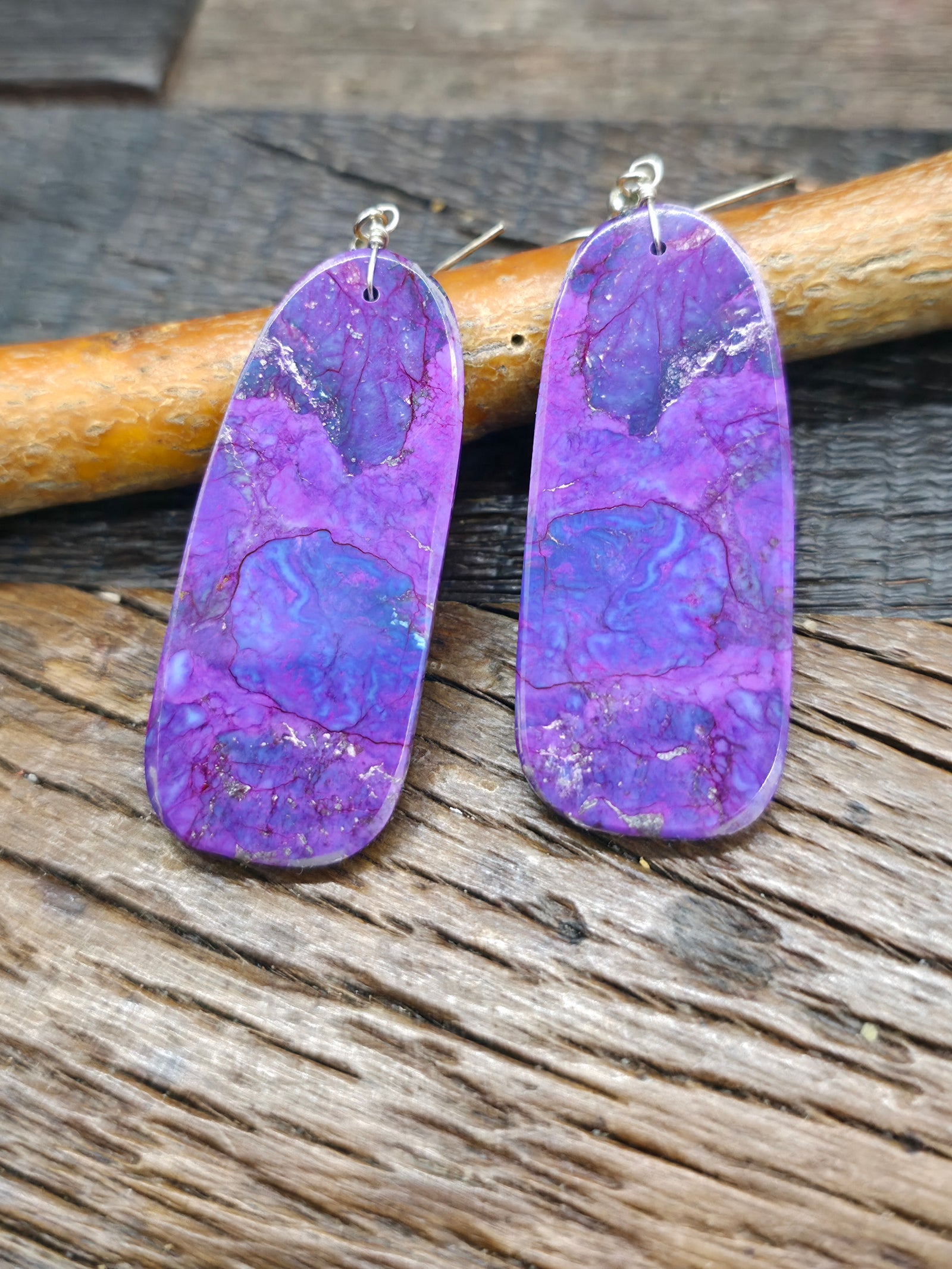 Purple Mojave Slab Earrings by Jameson Pete - 2 3/4 in. by 3/4 in.