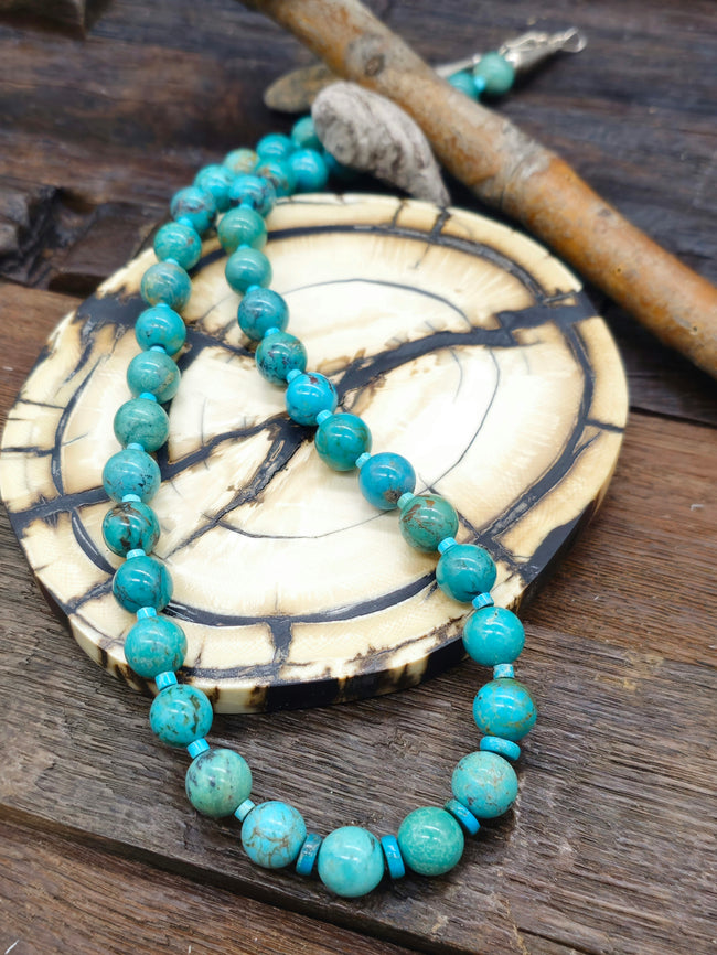 Spherical Stone Bead Blue Turquoise Necklace - 22 in.