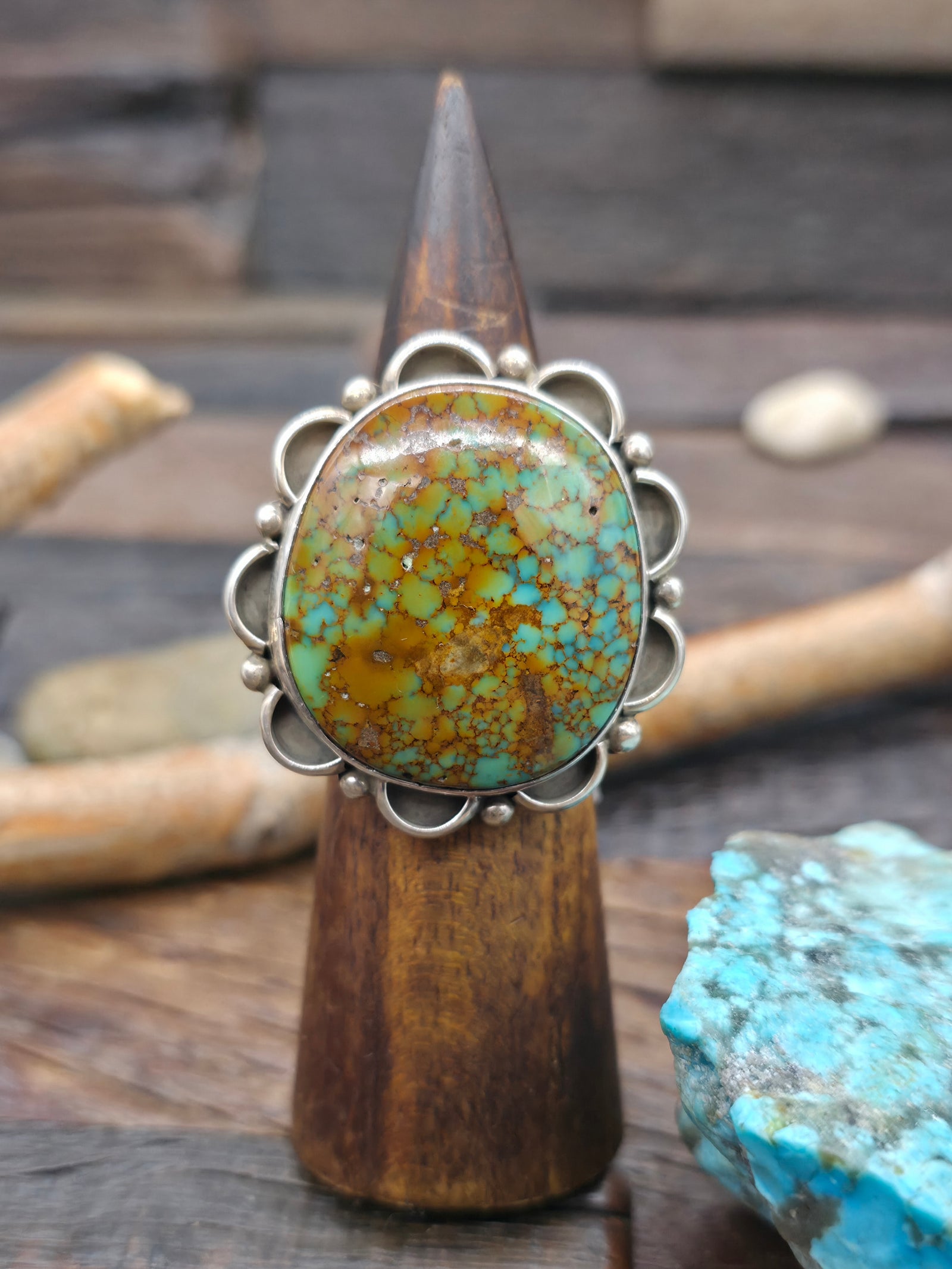 Sterling Silver Skyhorse Turquoise Statement Ring by Albert Begay - Size 12