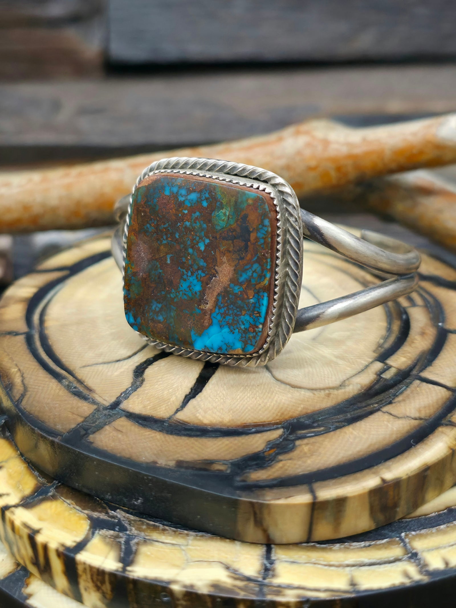 Boulder Turquoise Sterling Silver Cuff by LaRose Ganadanegro - 6 1/2 in.