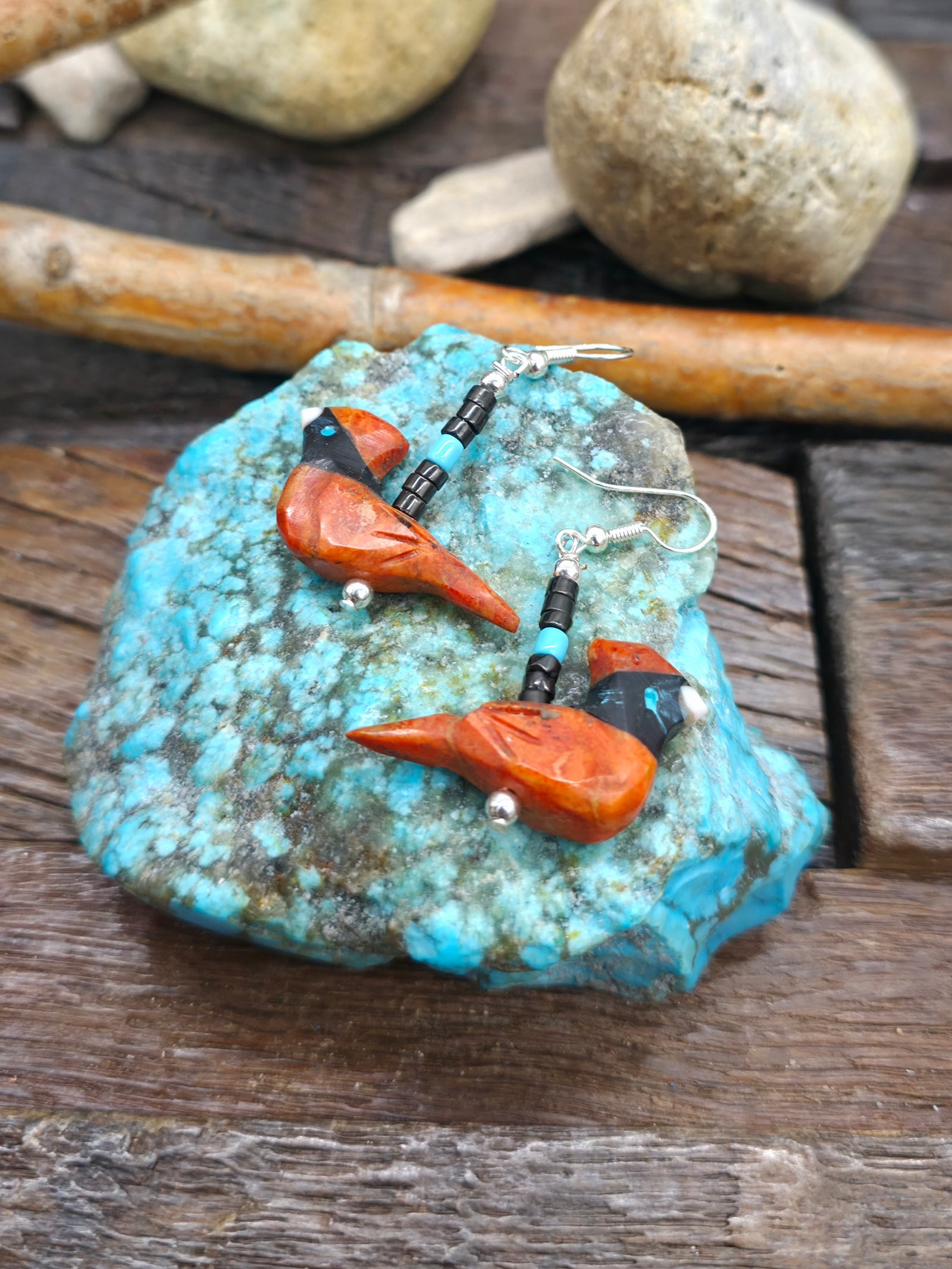 Carved Cardinal Earrings by Matt Mitchell - 2 in. by 1 3/4 in.