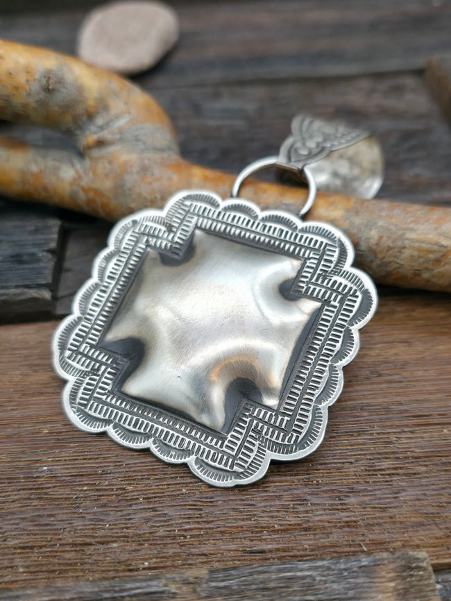 Sterling Silver Santa Fe Cross Pendant by Leander Tahe - 2 in.