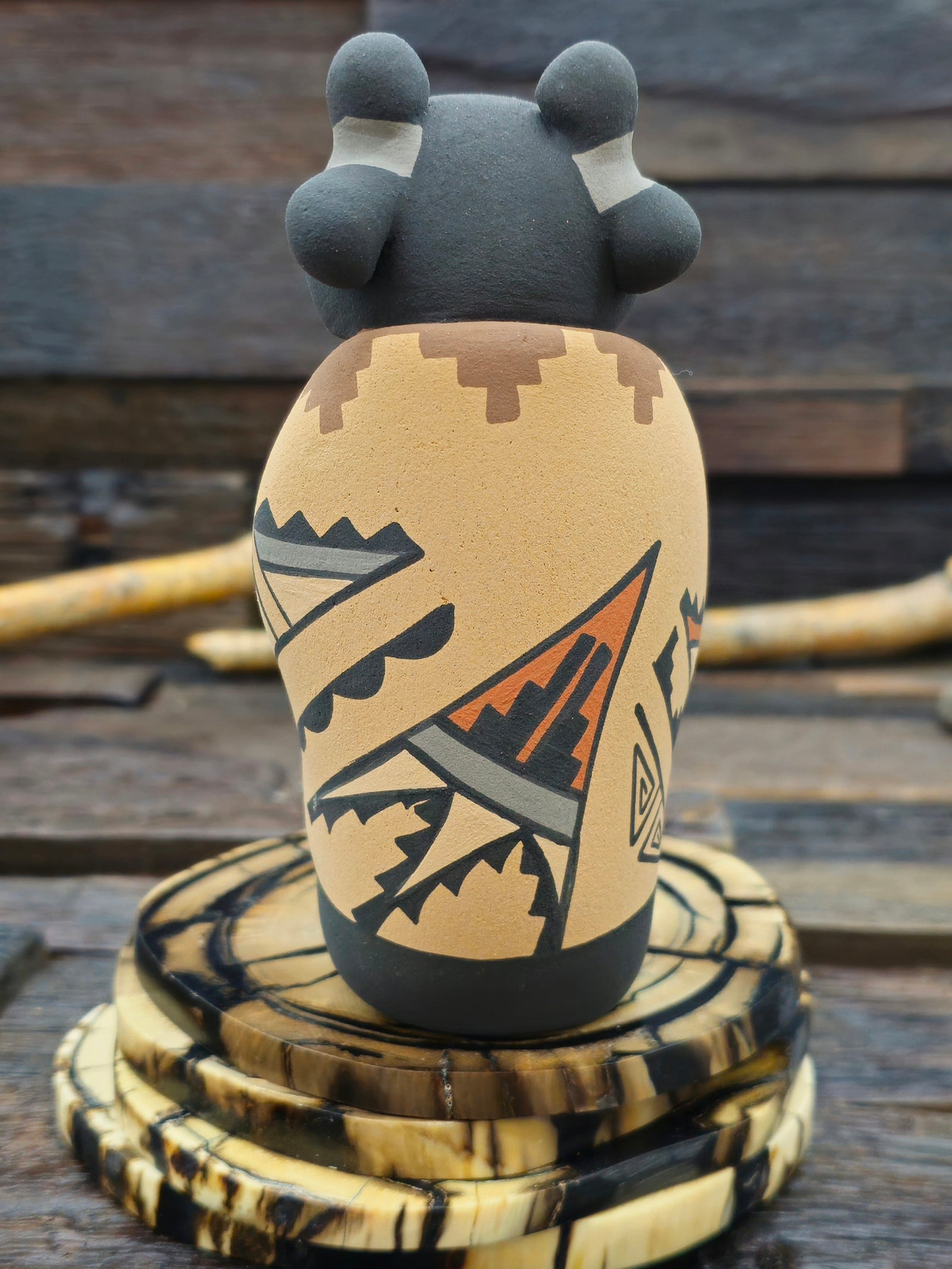 Jemez Storyteller Figurine with Girl, Two Infants, and Basket by Chrislyn Fragua - 5 1/2" by 4" by 3"