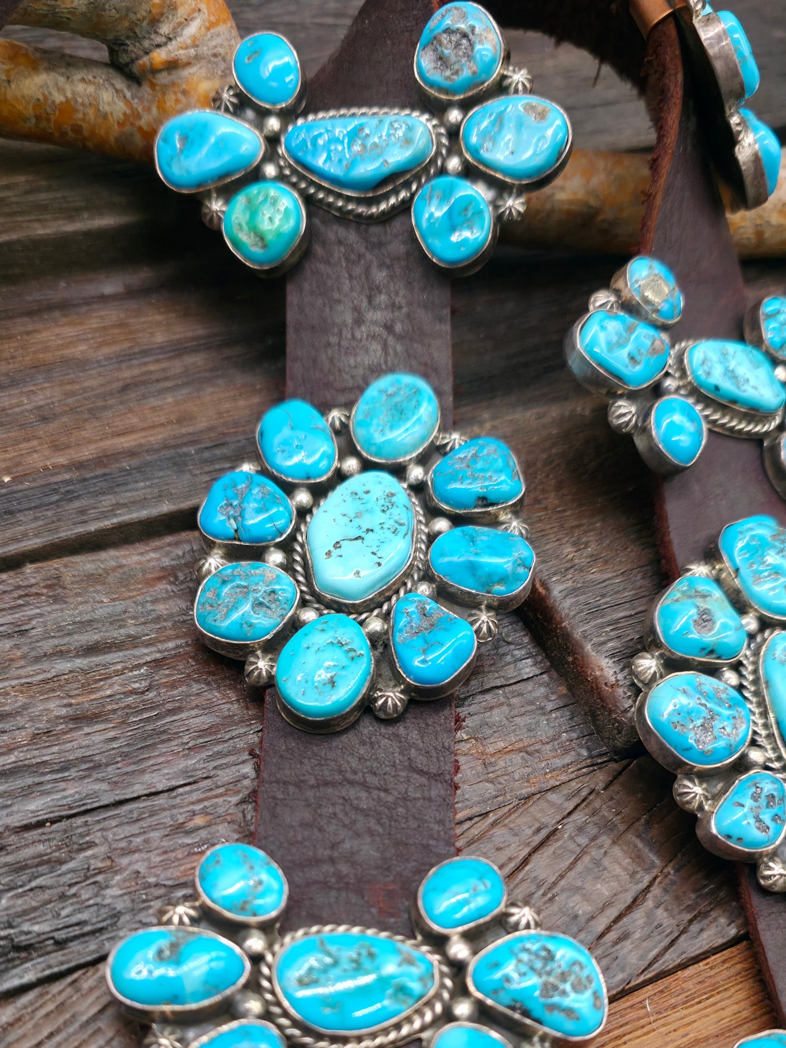 Sterling Silver Sleeping Beauty Turquoise Nugget Cluster Concho Belt - 44 in.