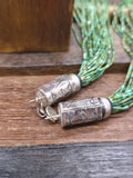 20 Strand Green Turquoise Heishi Necklace with Stamped Sterling Silver Caps by Fred Archuleta - 24 in.
