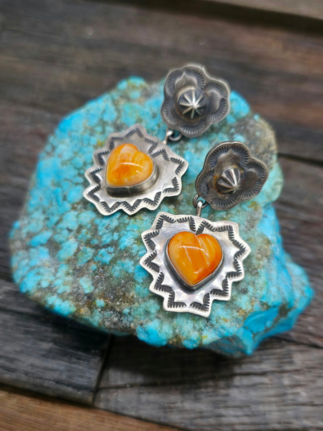 Stamped Sterling Silver Spiny Oyster Heart Earrings by Rosella Paxton
