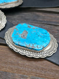 Stamped Sterling Silver Kingman Turquoise Concho Belt by Delbert Delgarito - 60 in.