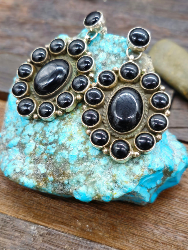 Black Onyx Cluster Earrings by Geraldine James
