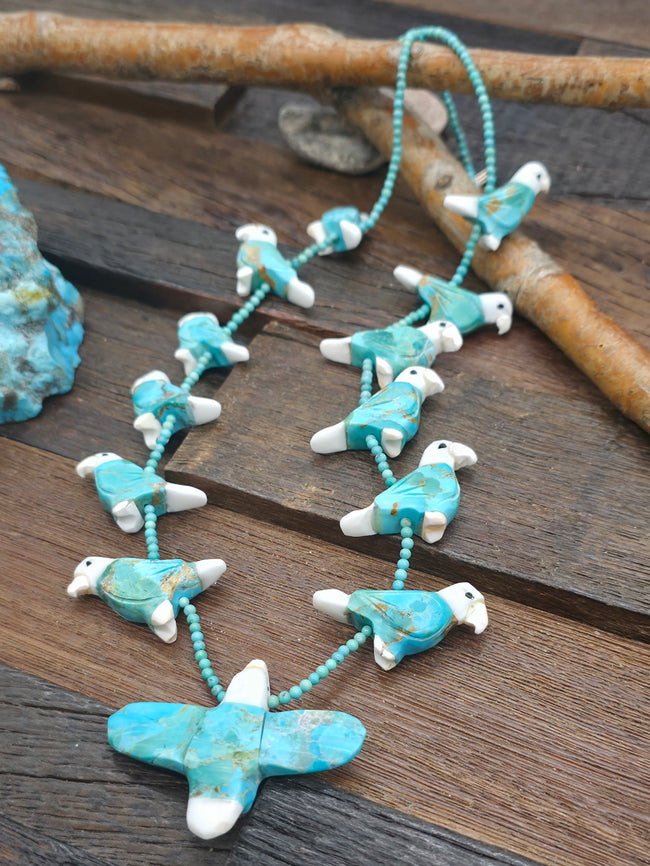 Turquoise 13 Eagle Necklace with Turquoise Beads by Matt Mitchell - 28 in.