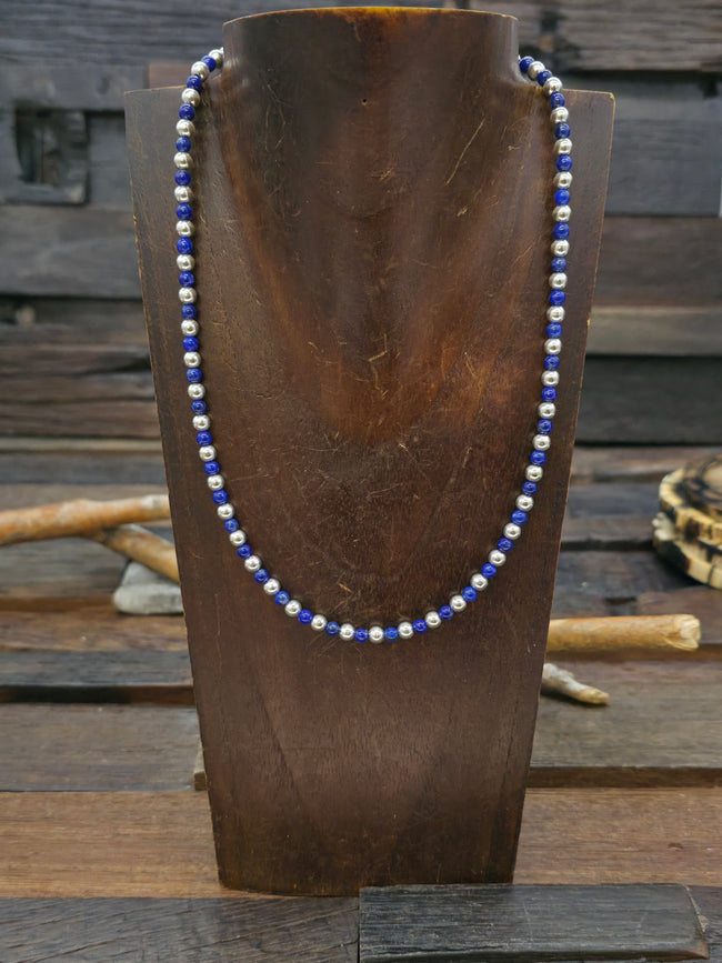 Lapis Lazuli Sterling Silver Bead Strand Necklace - 18 in.
