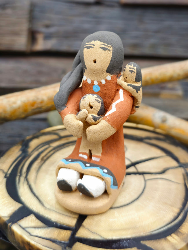 Jemez Storyteller Figurine with Two Children by Angie Loretto - 2 1/2" by 1 1/2" by 1 1/2"