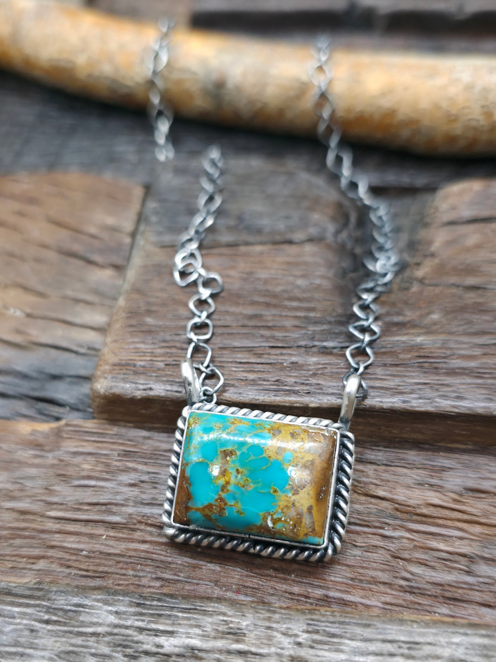 Sterling Silver Turquoise Bar Necklace by "JY" - 19 in.