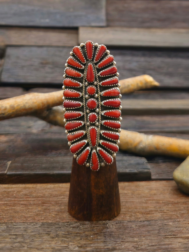 Sterling Silver Coral Cluster Ring - Size 9 1/2