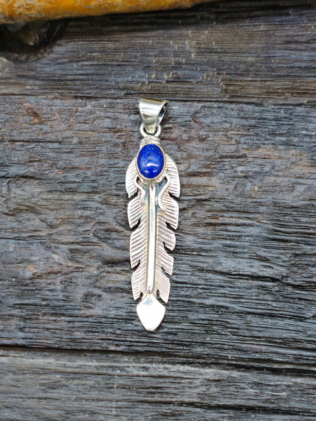 Sterling Silver and Lapis Lazuli Feather Pendant