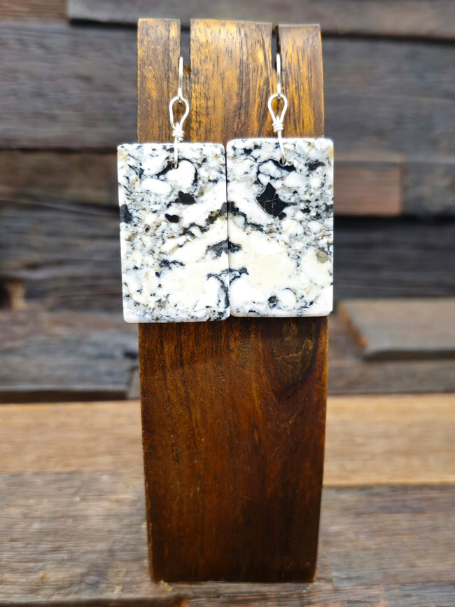 White Buffalo Stone Slab Earrings 2 1/2 in. by 1 in.