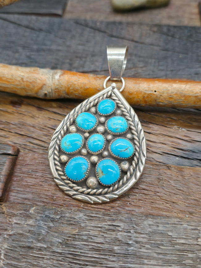 Sterling Silver Turquoise Pendant by Chester Charley - 3 in. by 2 in.