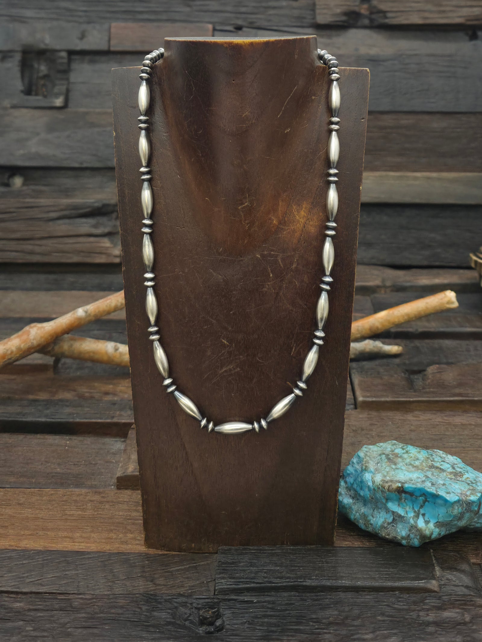 Oxidized Sterling Silver Saucer and Melon Bead Necklace - 20 in.