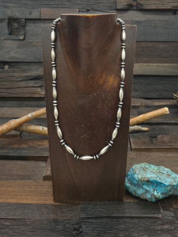 Oxidized Sterling Silver Saucer and Melon Bead Necklace - 18 in.