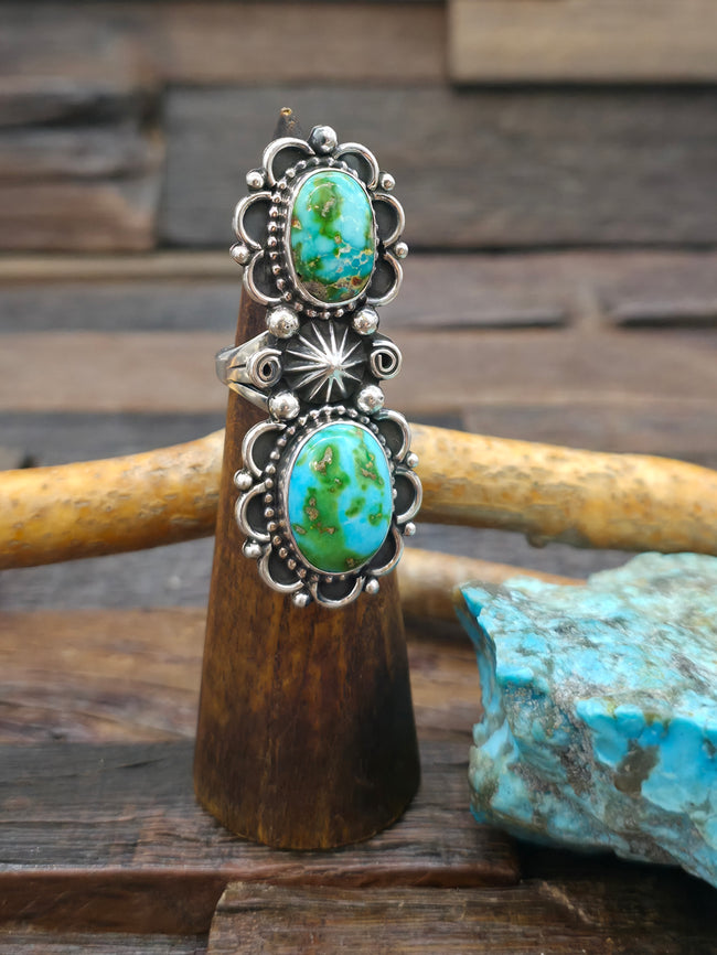 Two Stone Sonoran Turquoise Sterling Silver Ring by Mary Ellen - Size 8 1/4