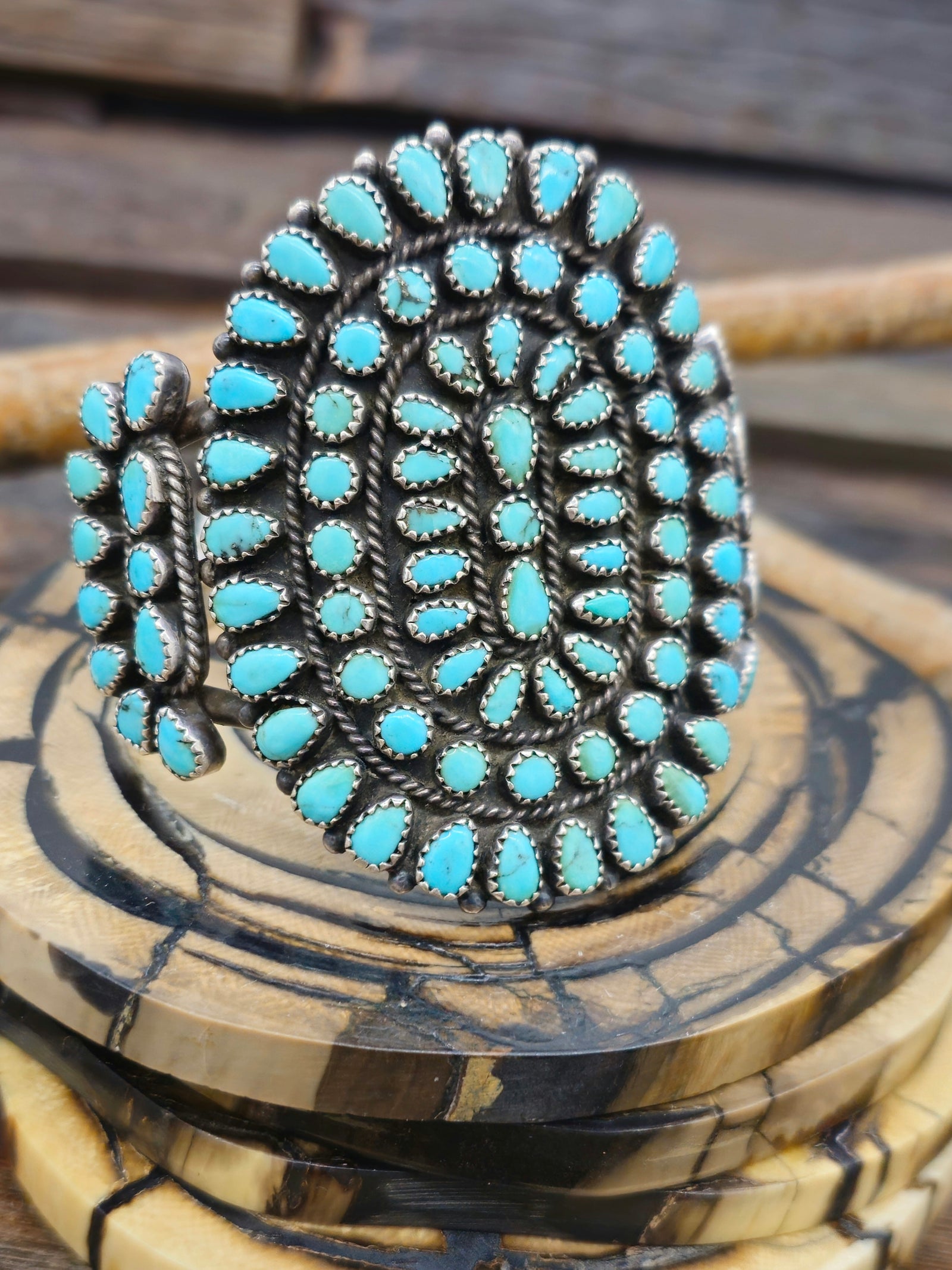 Vintage/Estate Sterling Silver Turquoise Cluster Cuff - 6 1/2 in