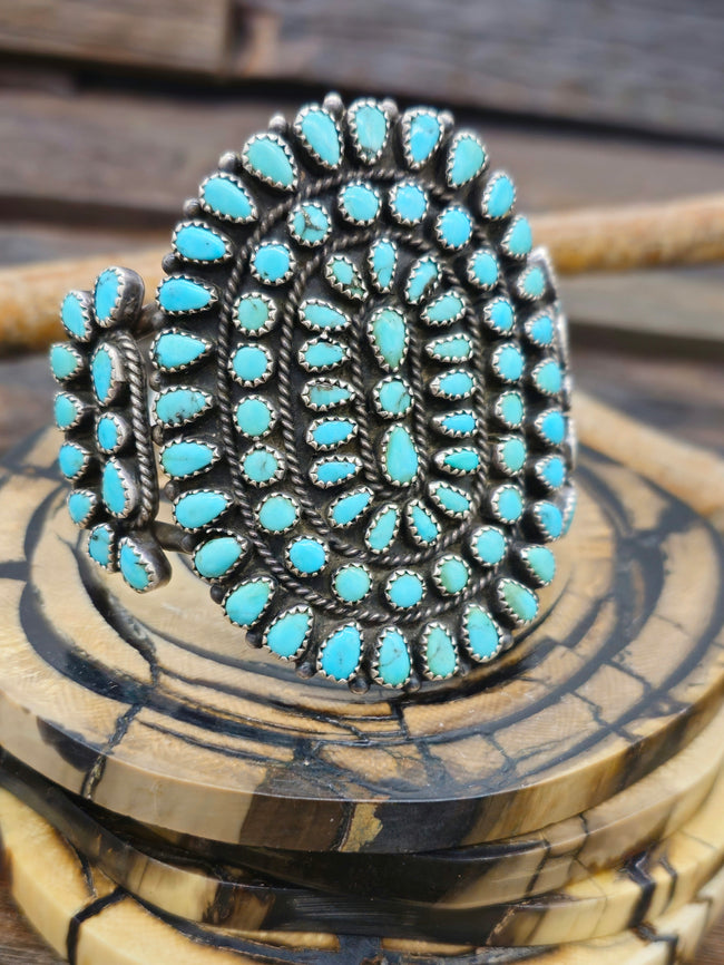 Vintage/Estate Sterling Silver Turquoise Cluster Cuff - 6 1/2 in
