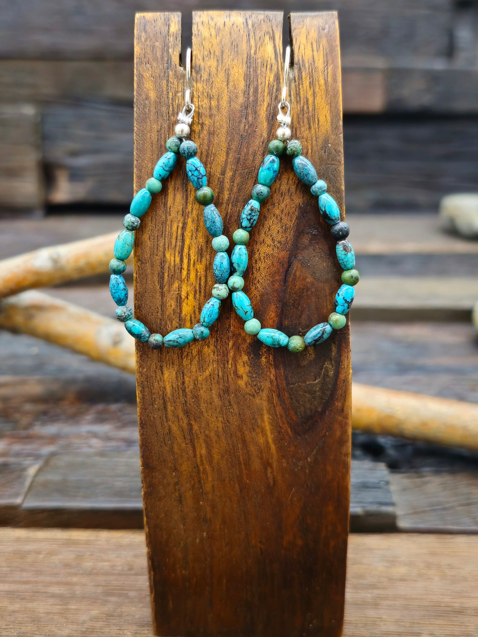 Dark Blue Turquoise Stone Bead Loop Earrings