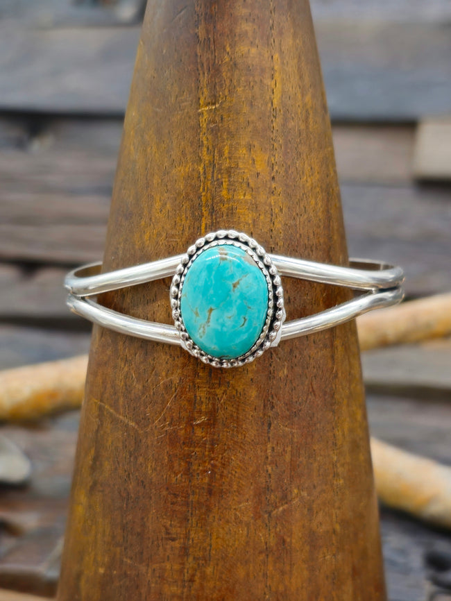 Single-Stone Turquoise Sterling Silver Cuff by Rosella Paxton - 6 1/4 in.