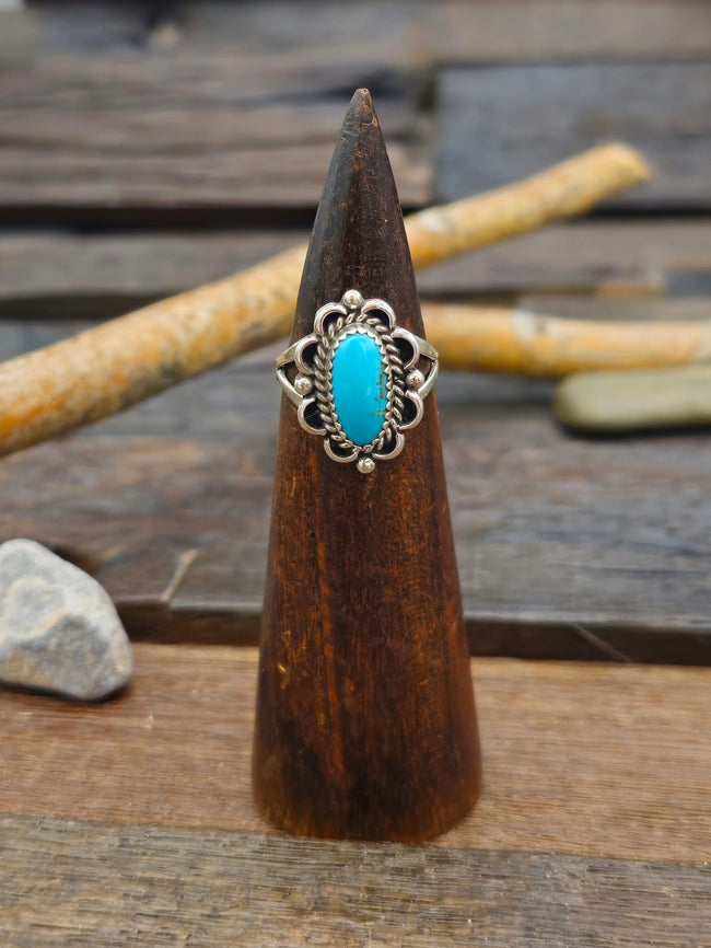 Blue Turquoise Sterling Silver Ring by Priscilla Smith - Size 9