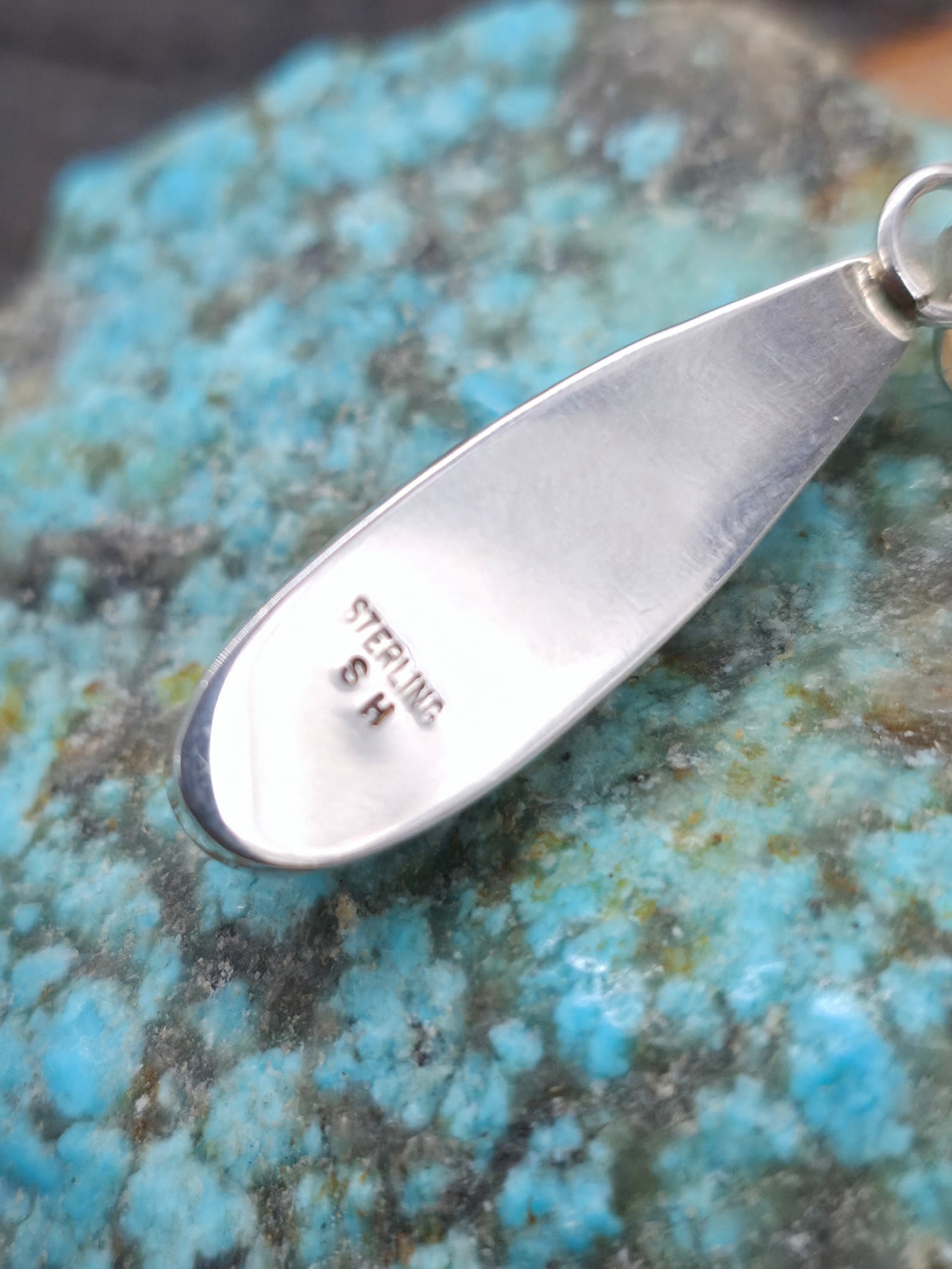 Onyx Sterling Silver Long Teardrop Pendant by Shirley Henry - 1 1/2 in by 3/8 in.