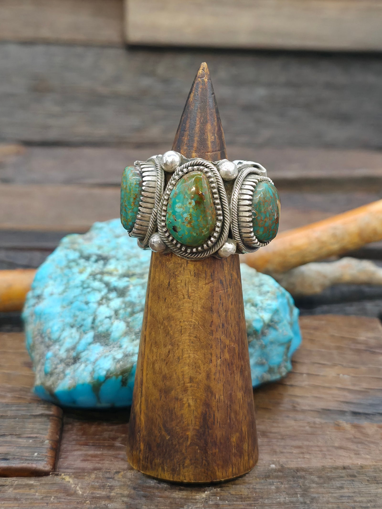 Five Stone Kingman Turquoise Sterling Silver Infinity Ring by Richard Jim - Size 10