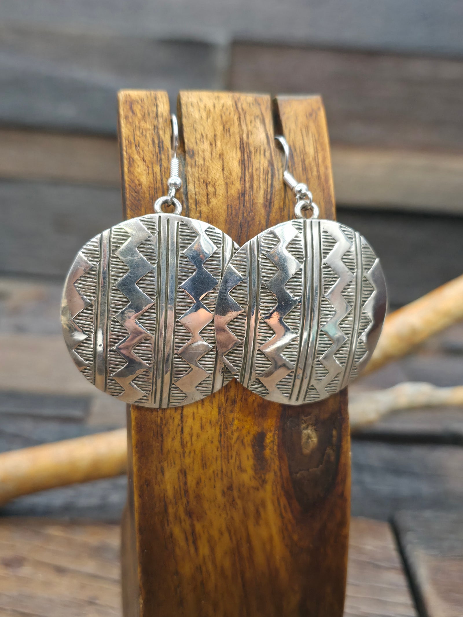 Stamped Sterling Silver Disk Earrings by Shameneka Nelson