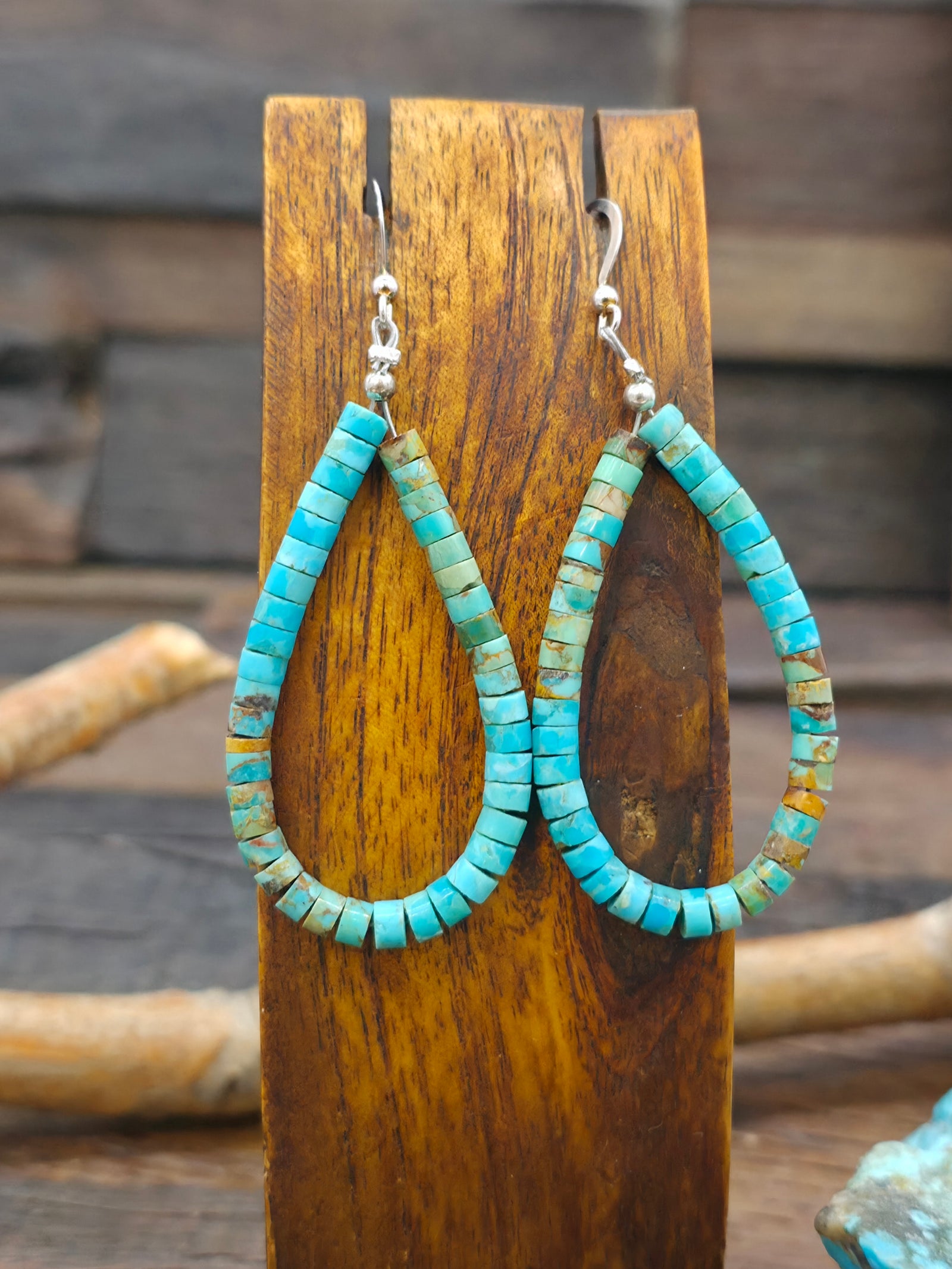 Blue/Green Turquoise Heishi Loop Earrings by Fred Archuleta