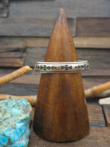 Sterling Silver Candelaria Turquoise Patterned Channel Inlay Infinity Ring by Dean Sandoval - Size 8 1/2