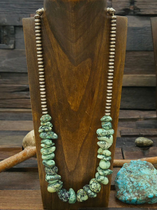 Damele Turquoise Sterling Silver Beads Necklace - 24 in.