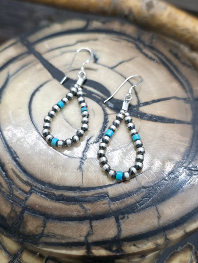 Oxidized Sterling Silver and Blue Turquoise Bead Teardrop Hook Earrings