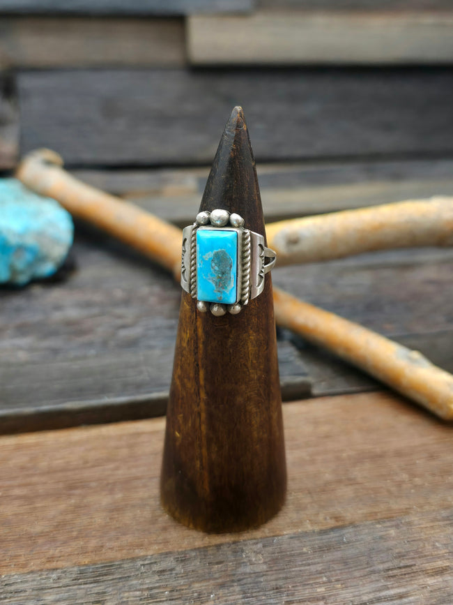 Blue Sonoran Turquoise Stamped Sterling Silver Ring - Size 8 1/2