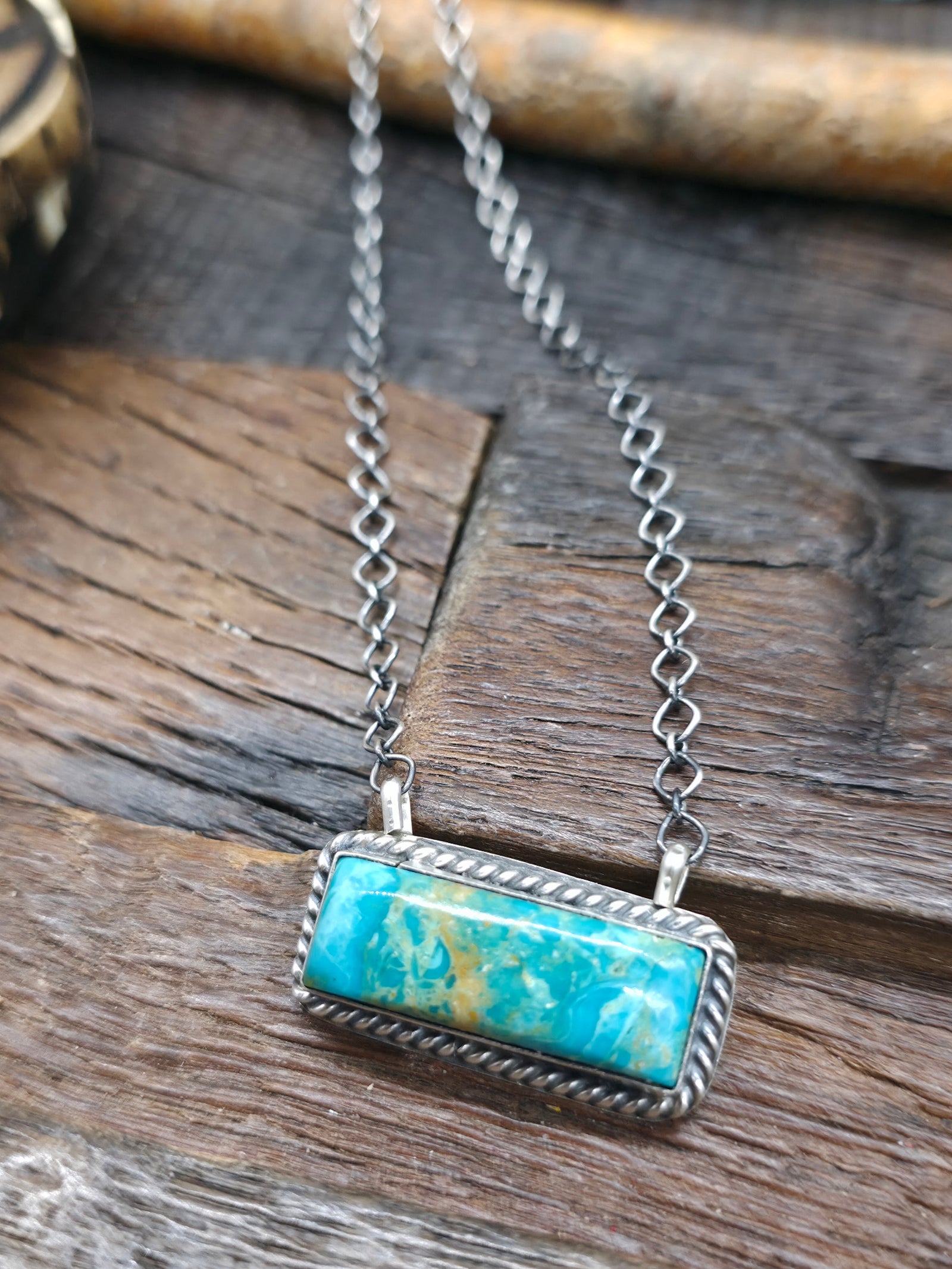 Sterling Silver Turquoise Bar Necklace by "KB" - 20 in.