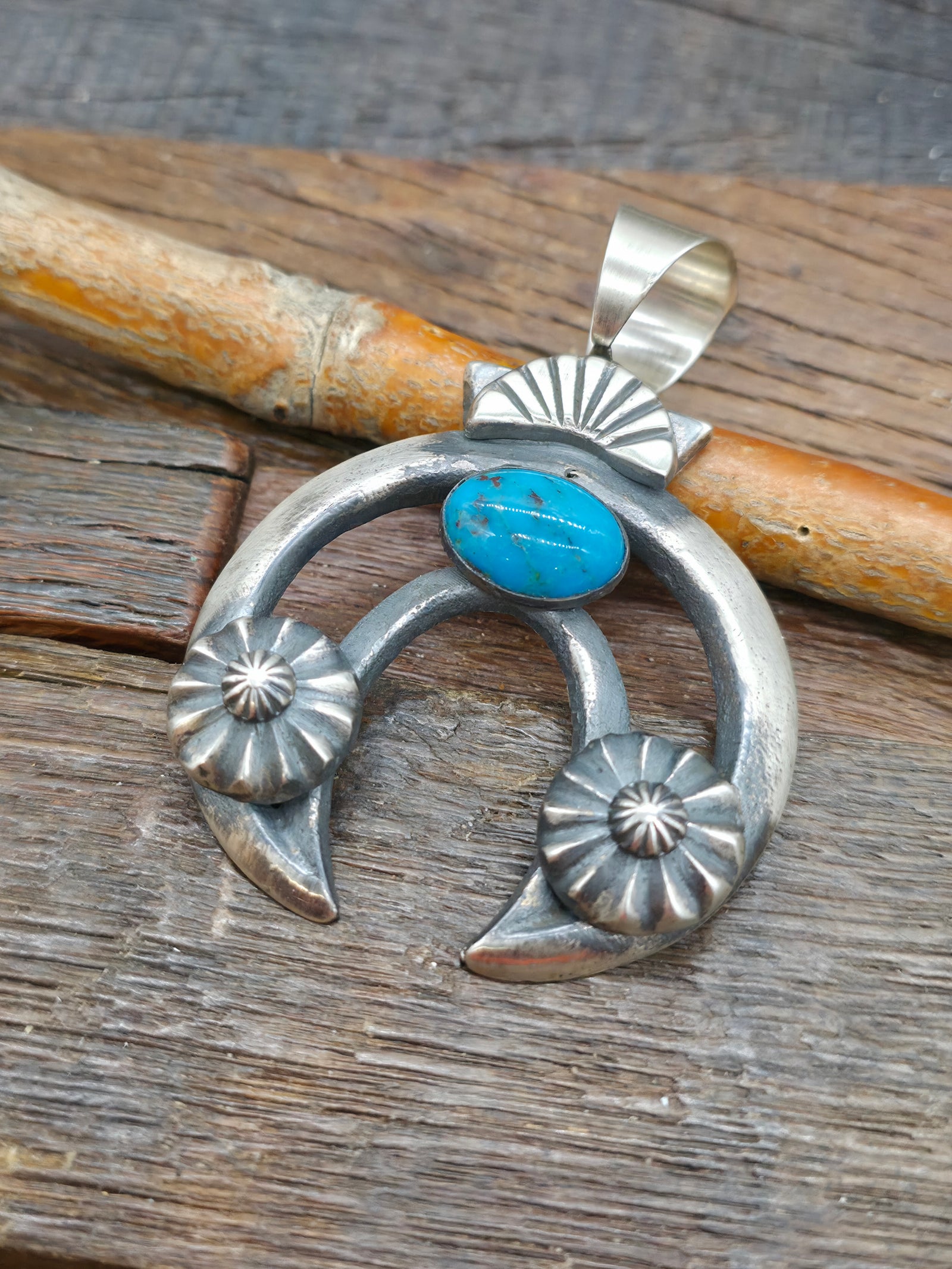 Chimney Butte Heavyweight Cast Sterling Silver Turquoise Naja Pendant - 3 1/4 in. by 2 1/4 in.