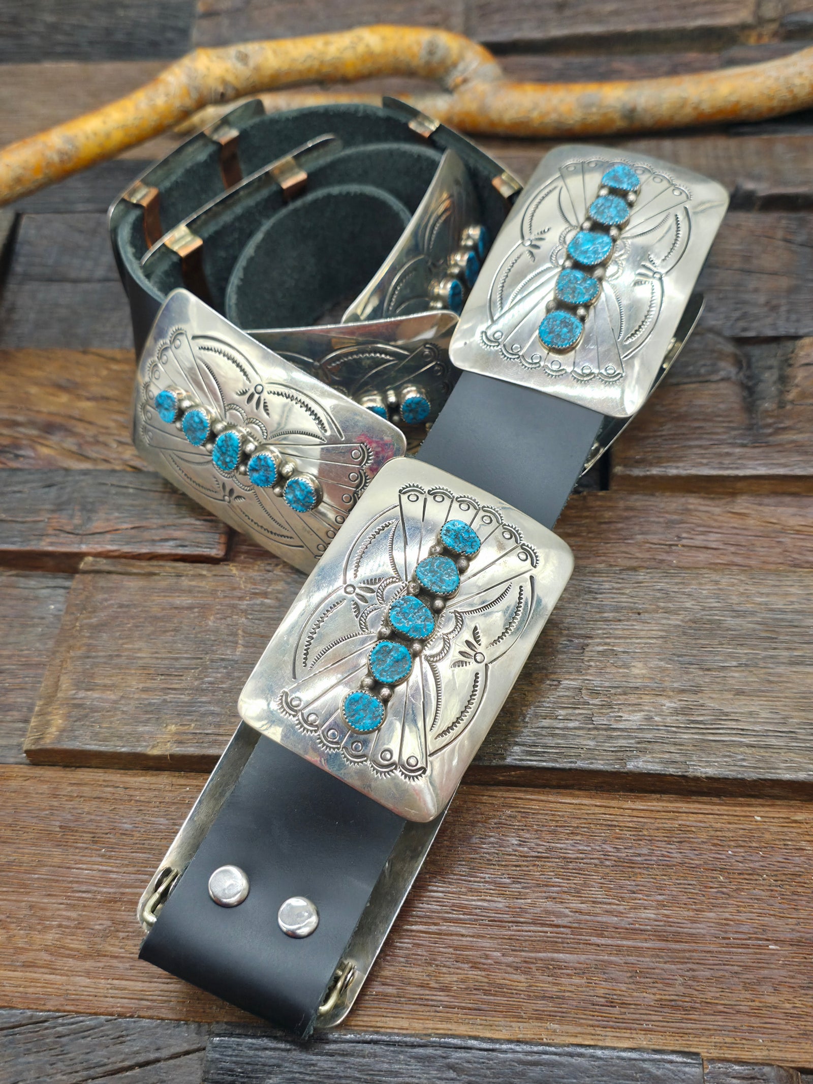 Sterling Silver Kingman Turquoise Concho Belt by Joann Begay - 48 in.