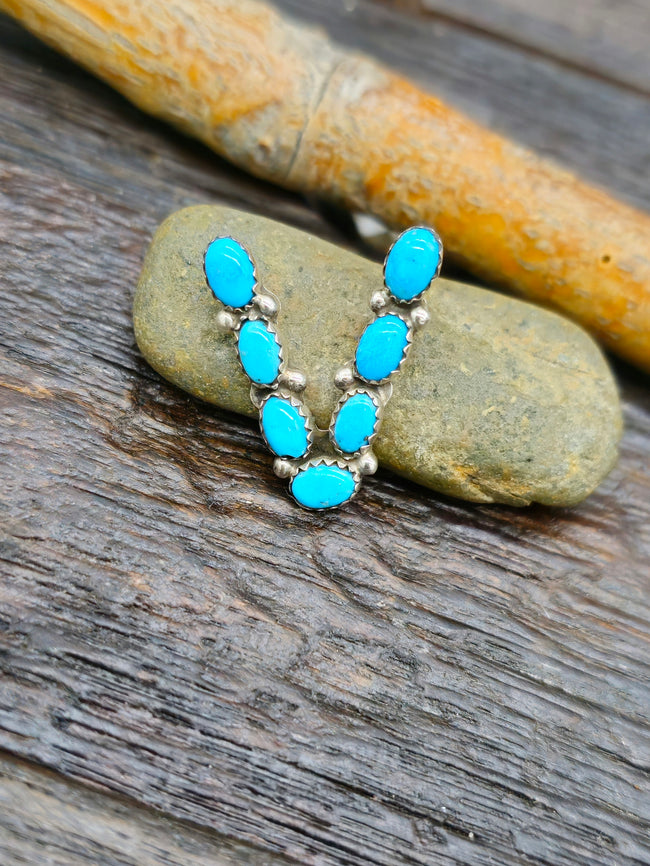 Turquoise and Sterling Silver Monogram Pendant "V" 1 in.