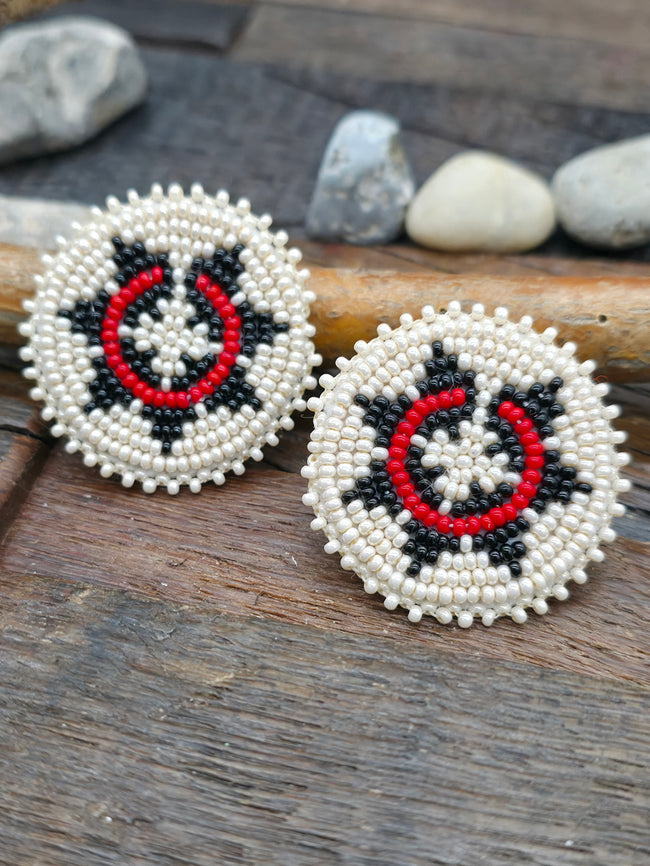 Beadwork Basket Post Earrings - White and Red