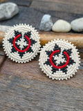 Beadwork Basket Post Earrings - White and Red