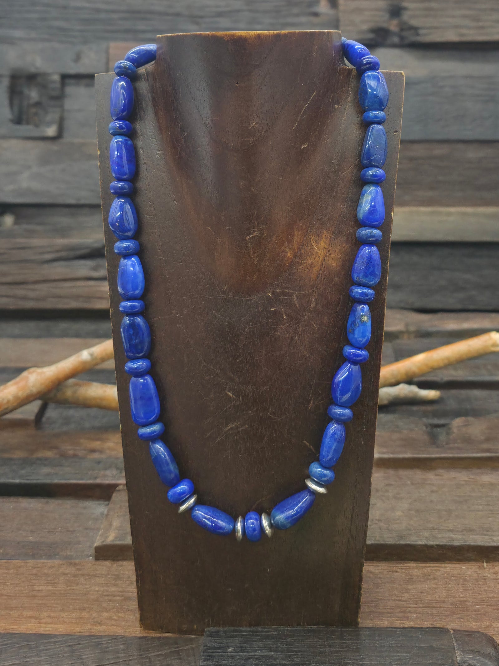 Lapis and Sterling Silver Bead Necklace by Fred Archuleta - 21 in.