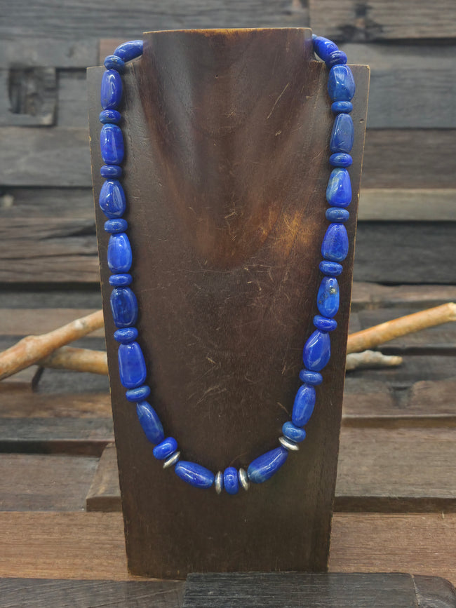 Lapis and Sterling Silver Bead Necklace by Fred Archuleta - 21 in.