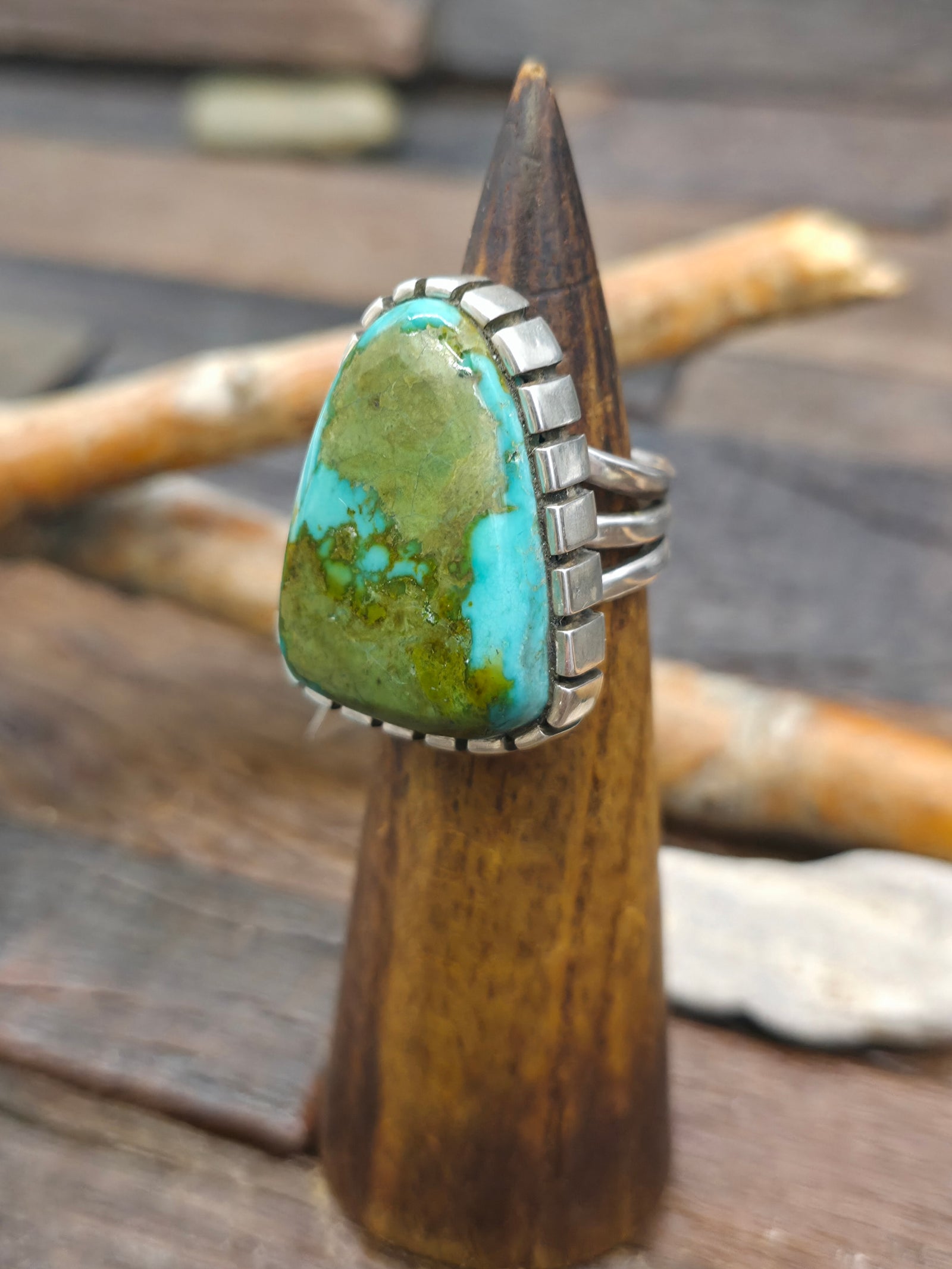 Large Bezel Sterling Silver Turquoise Statement Ring by BWB - Size 9